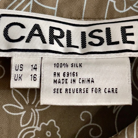 Vintage Carlisle 100% Silk Blouse Sz 14 Taupe Abstract Geometric Art Print - Picture 5 of 10